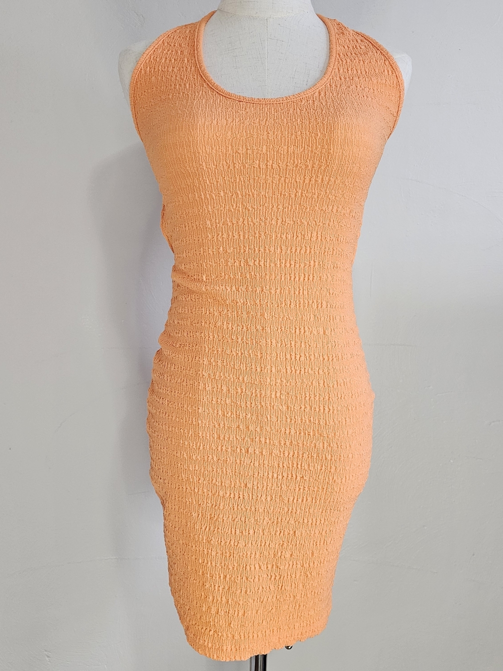 SHEIN Peach Orange Backless Textured Bodycon Dress